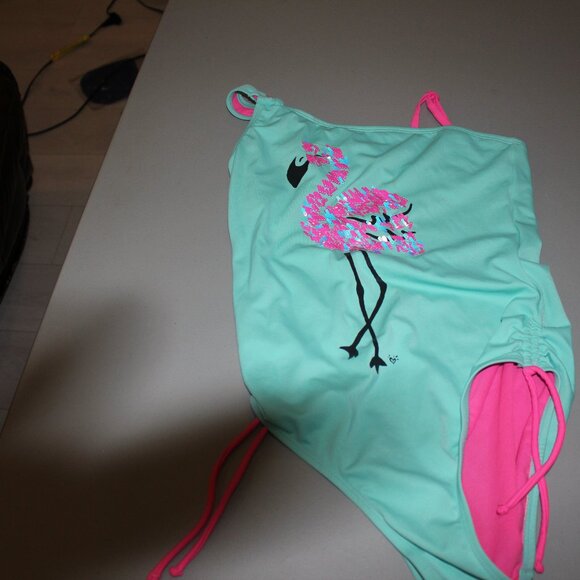 Blue Flamingom 1 Pcs Justice SAwimsuit Size 14 - Picture 1 of 9